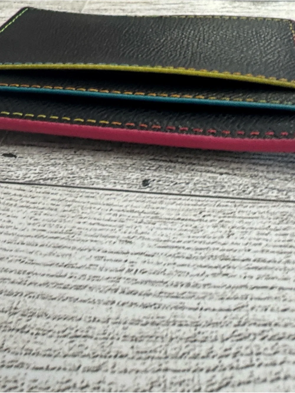 Kurt Geiger Black Leather Card Holder with Multicolor Stitching